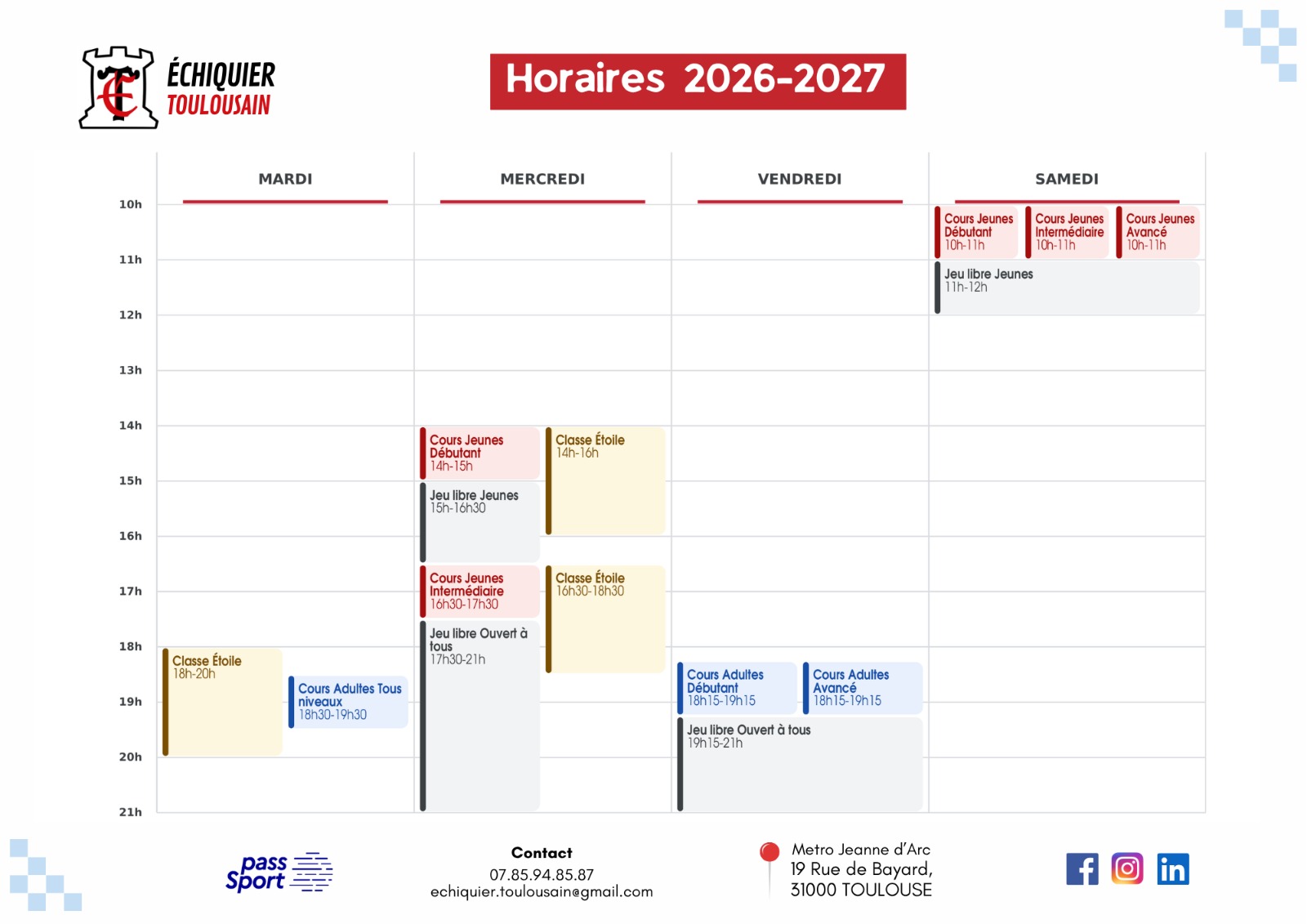 Grille des horaires 2026-2027
