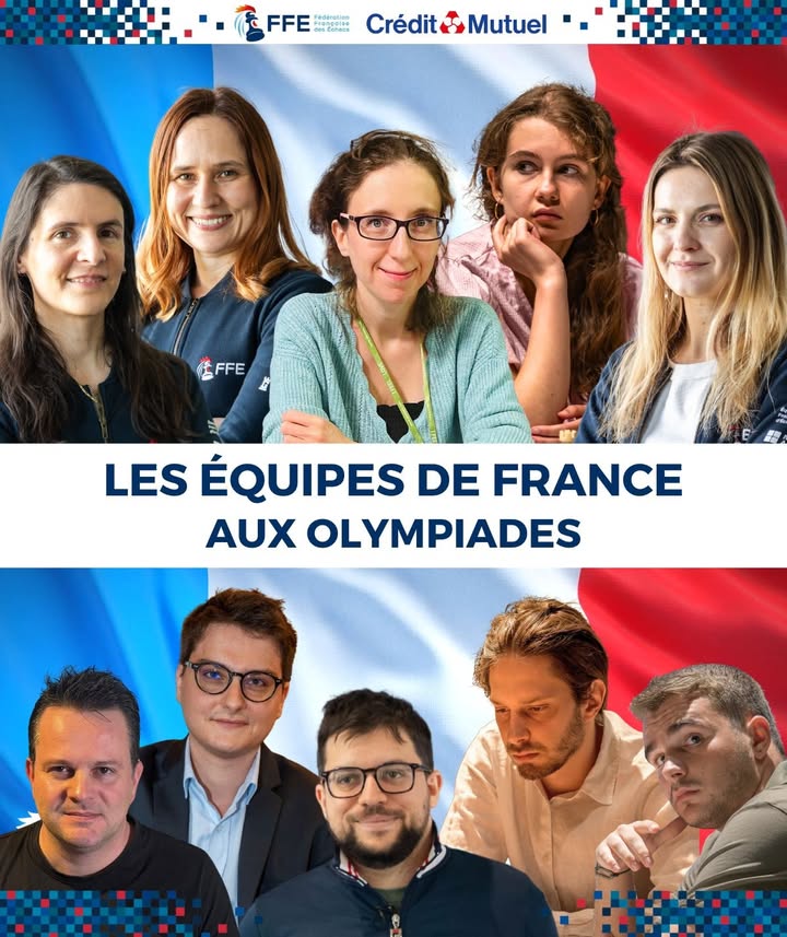 🔵⚪🔴 Tous derrière les Équipes de France !
Les Olympiades débutent mercredi à Samarcande et les Tricolores défendront nos couleurs sur l’échiquier mondial.
Vous pouvez les encourager !